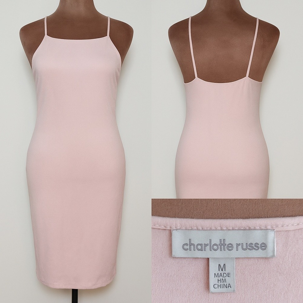 Charlotte Russe‎ Women's M Blush Pink Slip Dress Bodycon Velvet Elegant READ